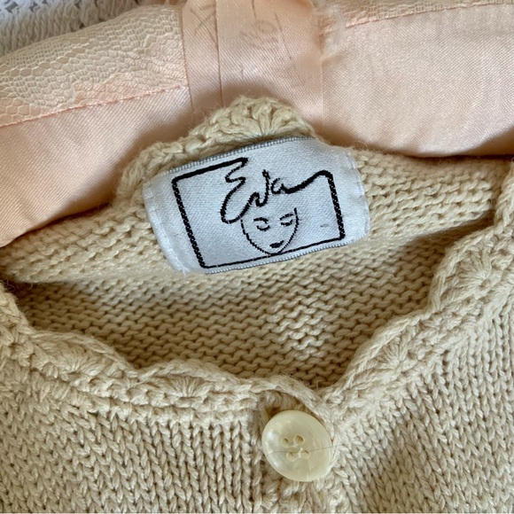 Vintage eva  embedded floral cream cardigan sweater top - Picture 4 of 8